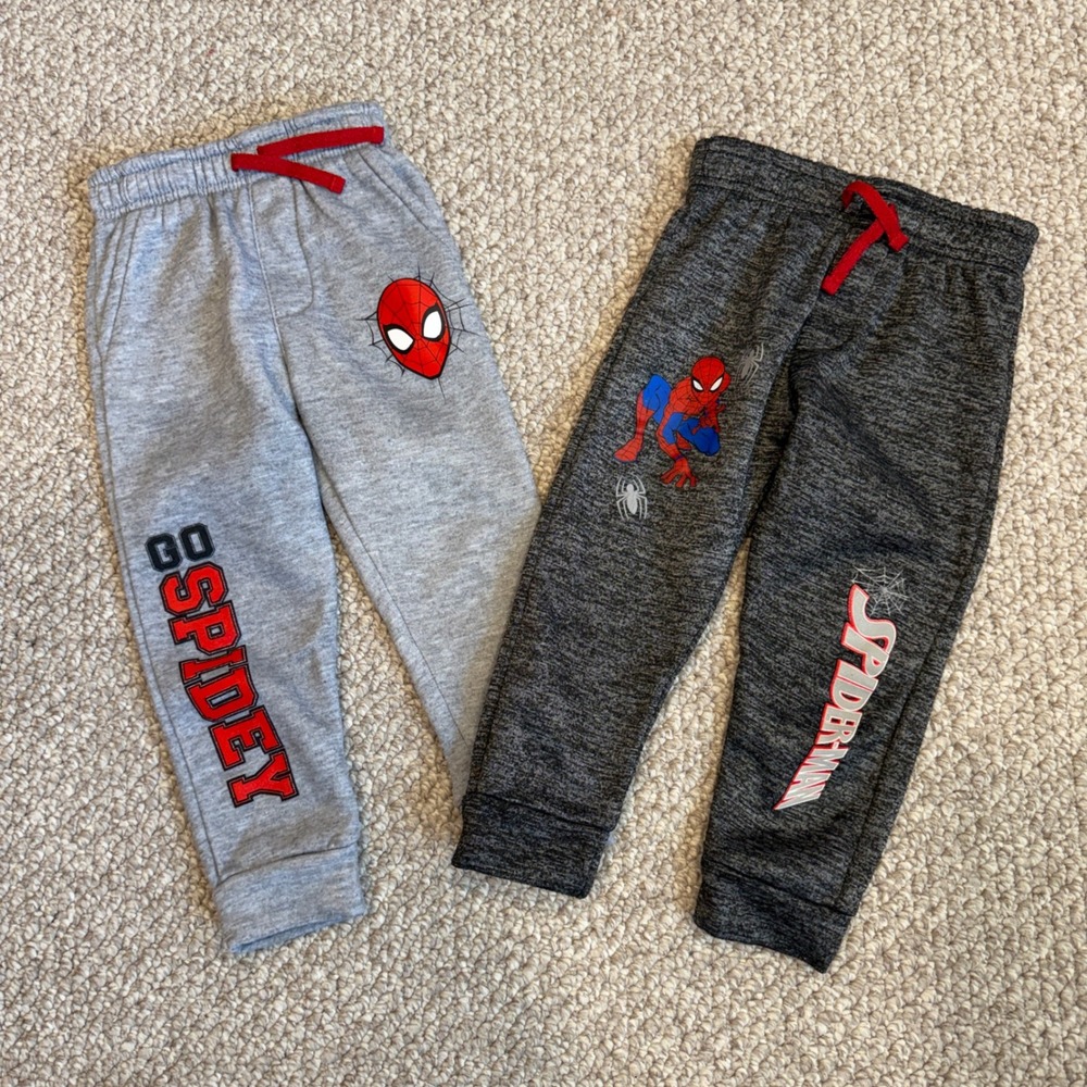 Marvel Spiderman Boys Jogger Sweatpants Set 2 Pack Gray Charcoal Size 4